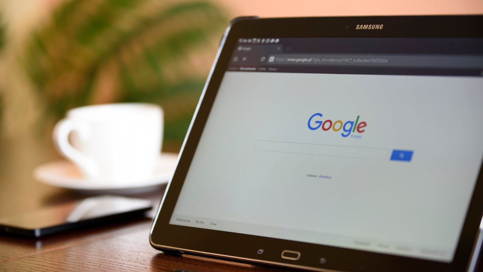 Tablet displaying the Google search homepage, representing local SEO strategy